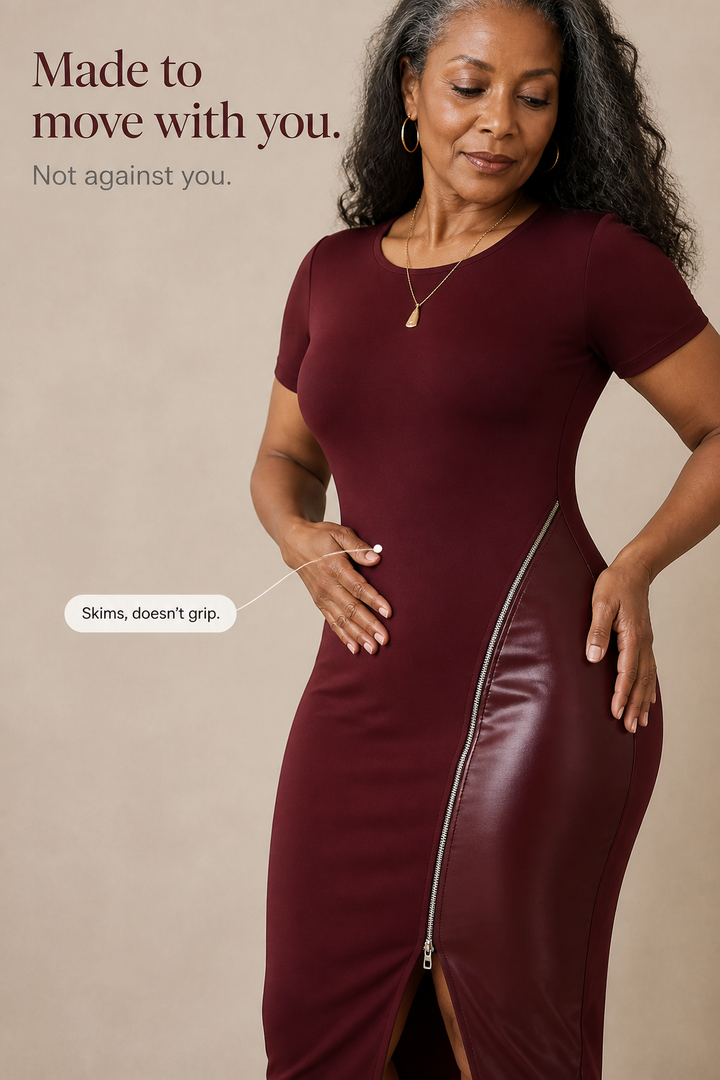 Sixpm – Klänning bodycon z diagonalnym dragkedja i panelami z PU