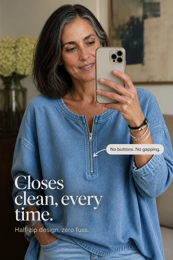 Zipdenim – Blus z półzamkiem w stilu dżinsowym