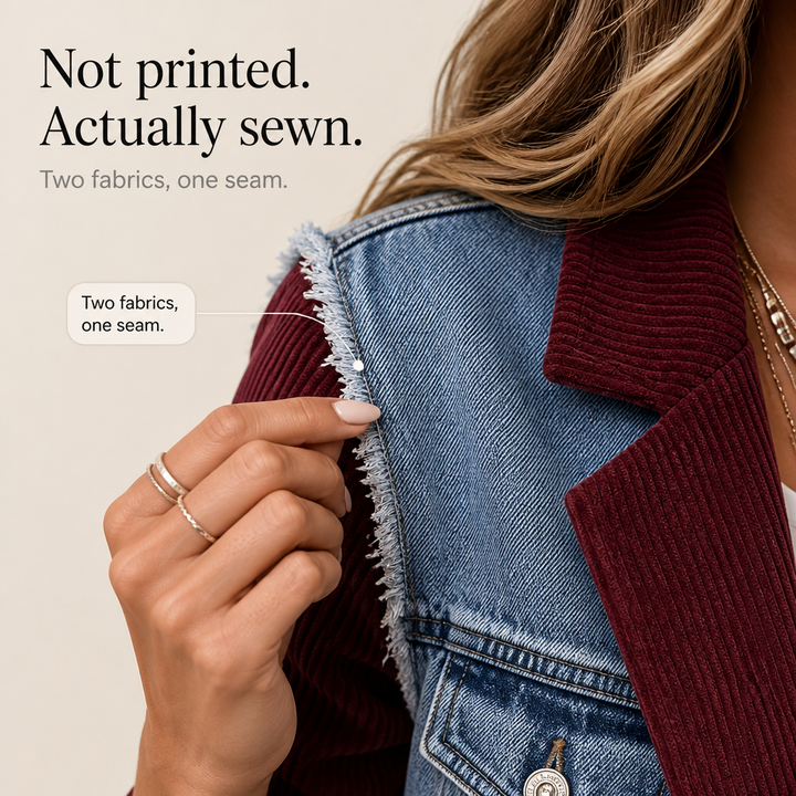 Corvella – Żakiet z denimu i sztruksu z surowym finish