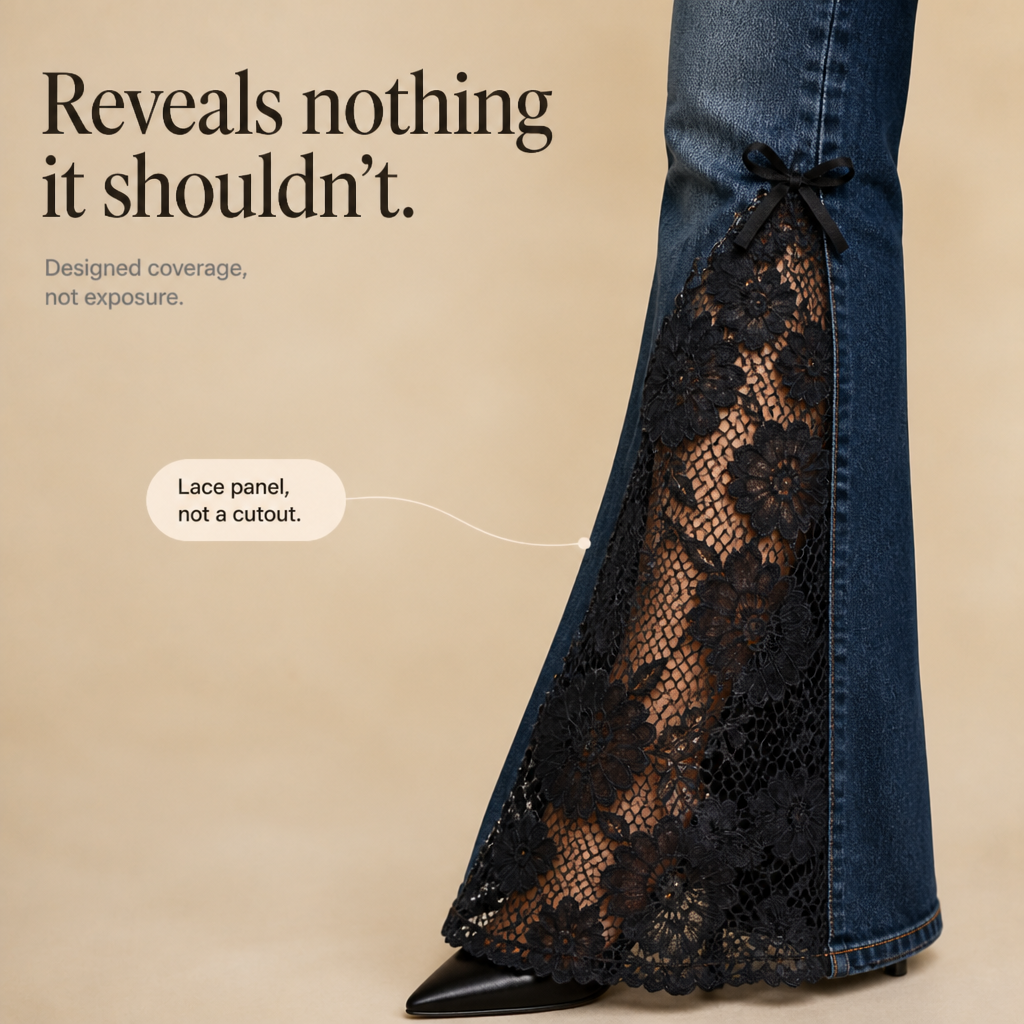 Laceflare – Czarne jeans z koronkowymi wstawkami