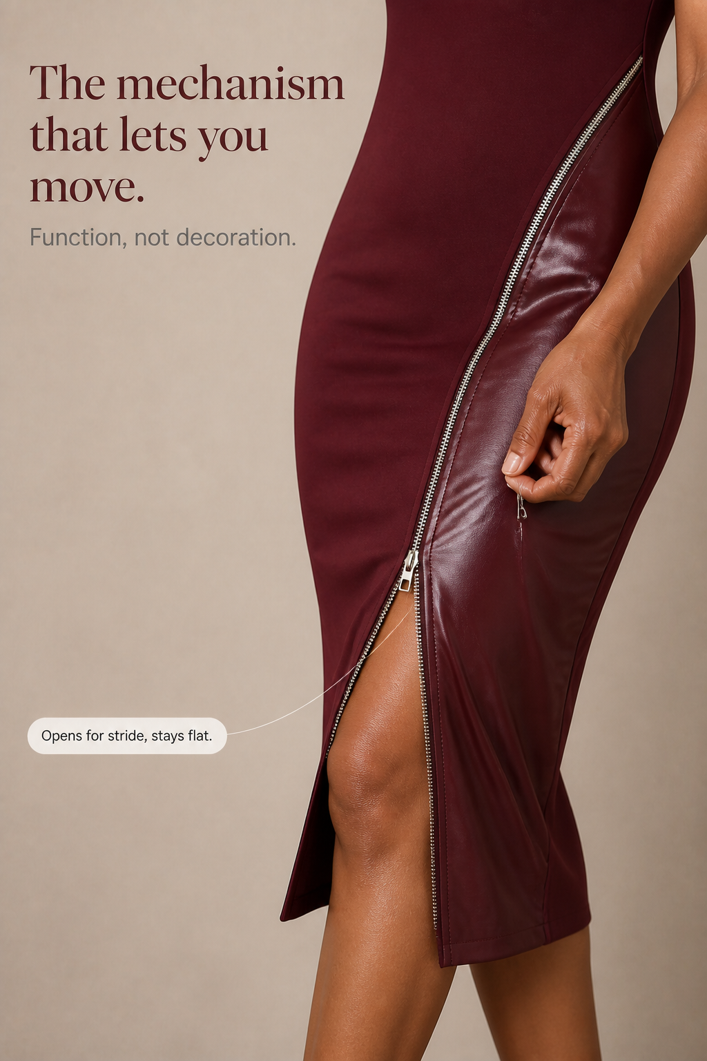 Sixpm – Klänning bodycon z diagonalnym dragkedja i panelami z PU