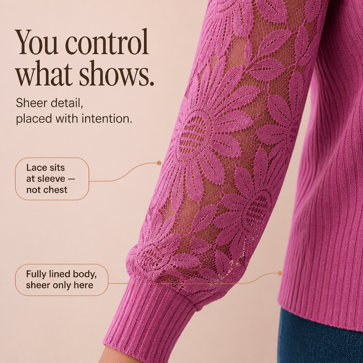 Softline Atelier – Top z dzianiny w band z koronkowym panelem