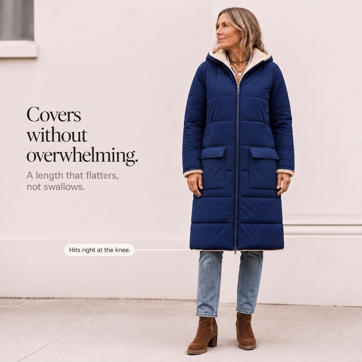 Veluna – Odwratumny, quiltad vinter kappa w stilu sherpa