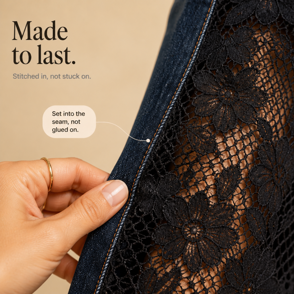 Laceflare – Czarne jeans z koronkowymi wstawkami