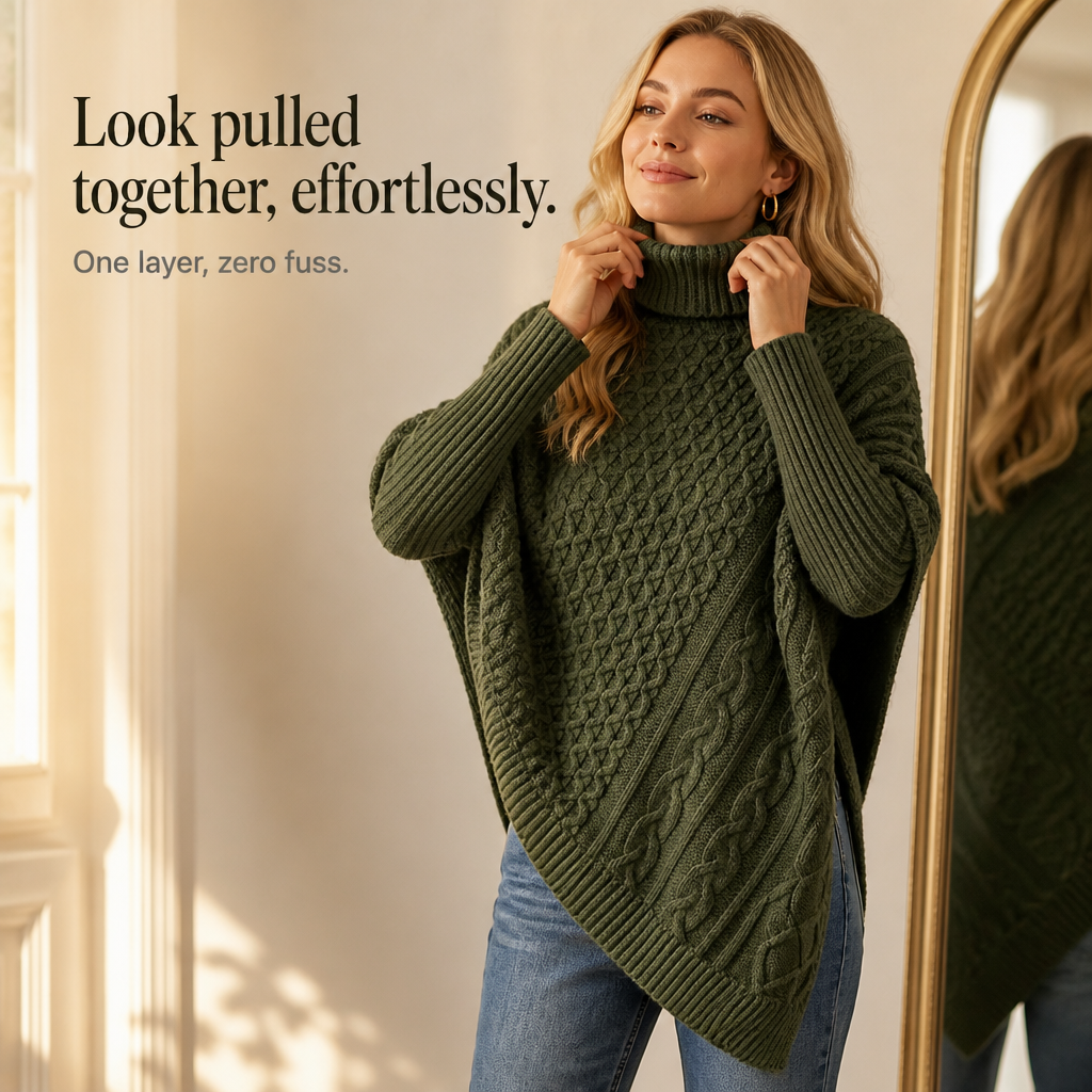 Cable &amp; Cove – Tröja Poncho z Golfem w Warkocze