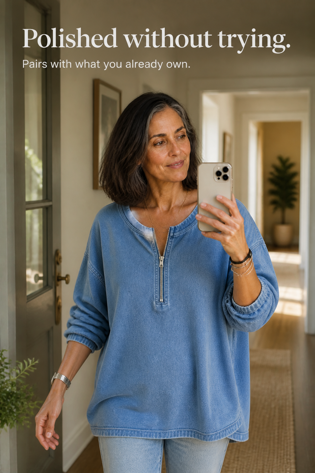 Zipdenim – Blus z półzamkiem w stilu dżinsowym