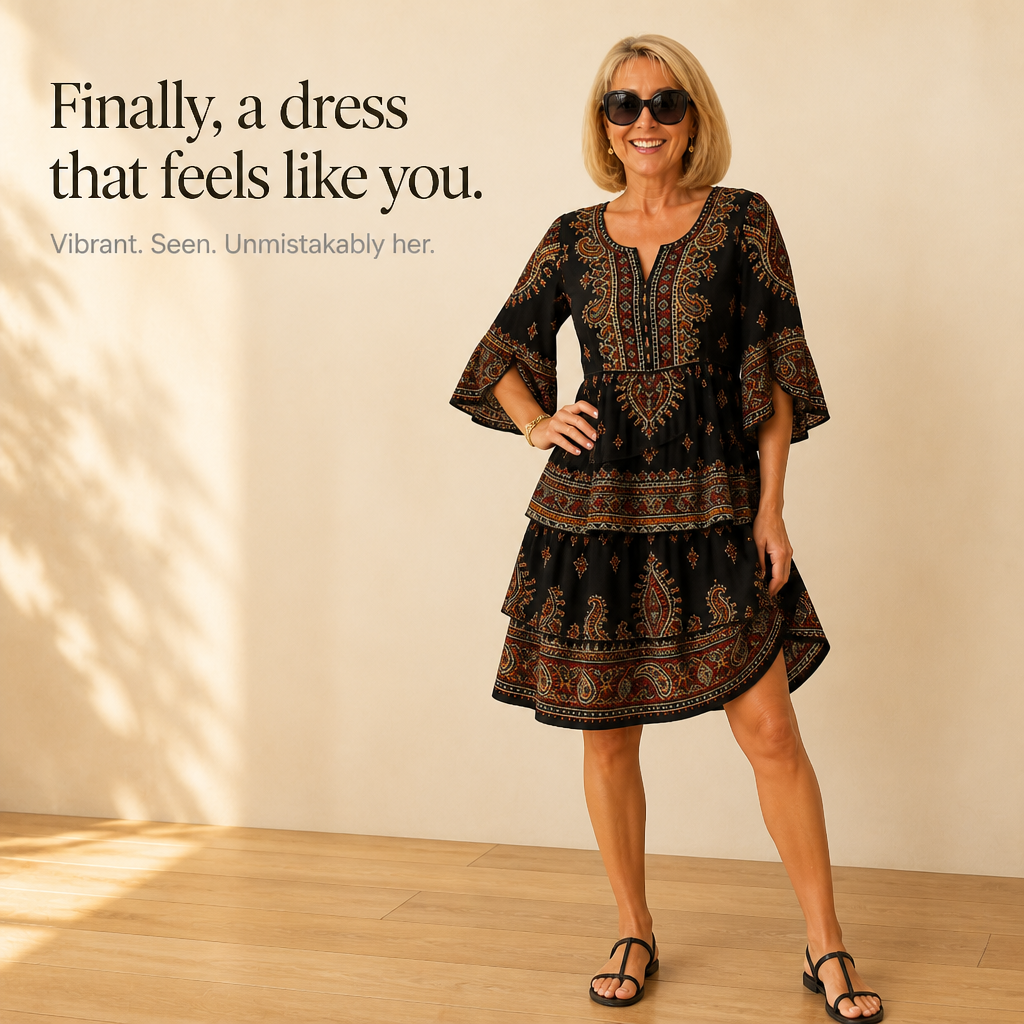 Wearbella – Midi Klänning z Falbanami i Wzorem Paisley z Rozciętymi RęKaffemi