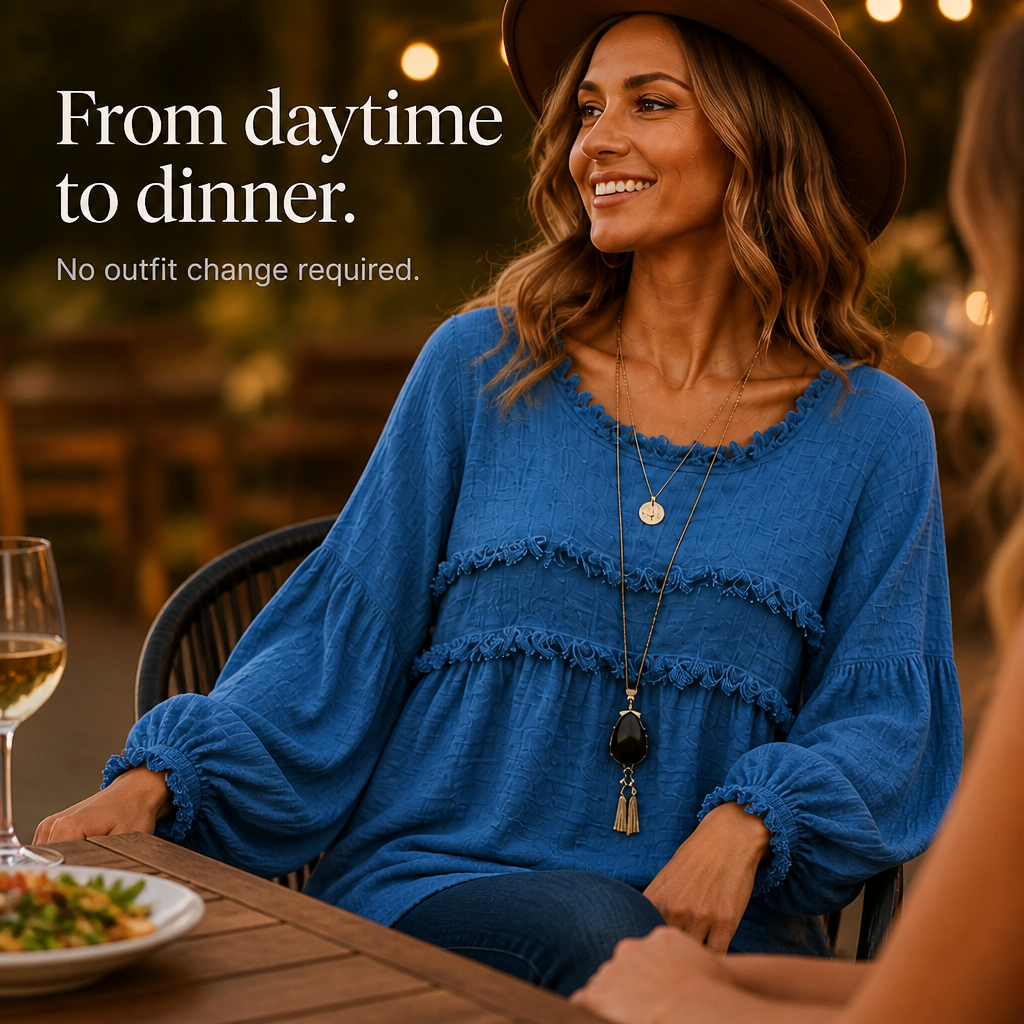 Wovella – Blus Boho z Falbanką i Plisowanymi RęKaffemi
