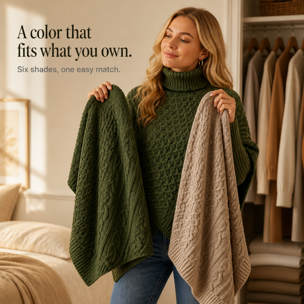 Cable &amp; Cove – Tröja Poncho z Golfem w Warkocze