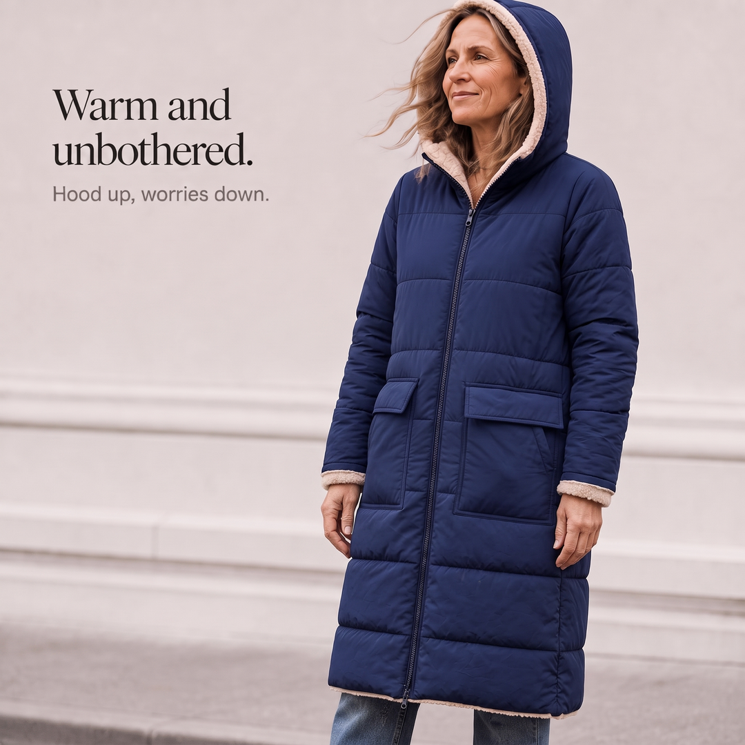 Veluna – Odwratumny, quiltad vinter kappa w stilu sherpa