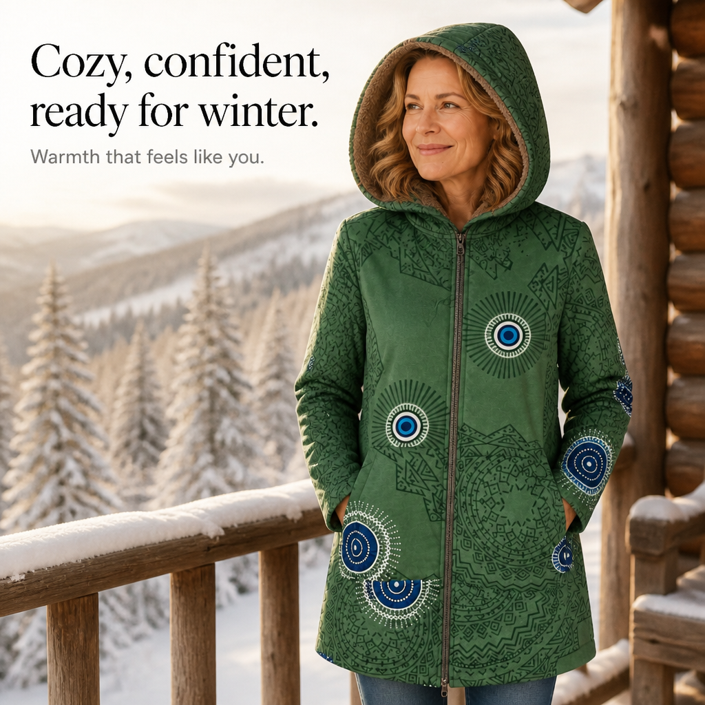 Leaf &amp; Loom – Wydrukowany Vinter Kappa z Kapturem