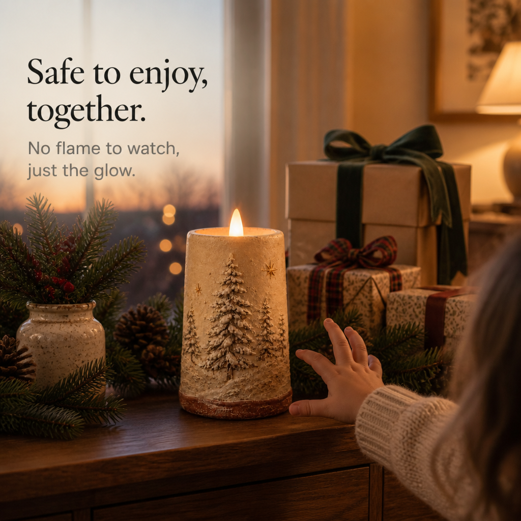 Hearthglow – För hand malowana rustykalna świeca LED i form av słupa (Set 2 sztuk)