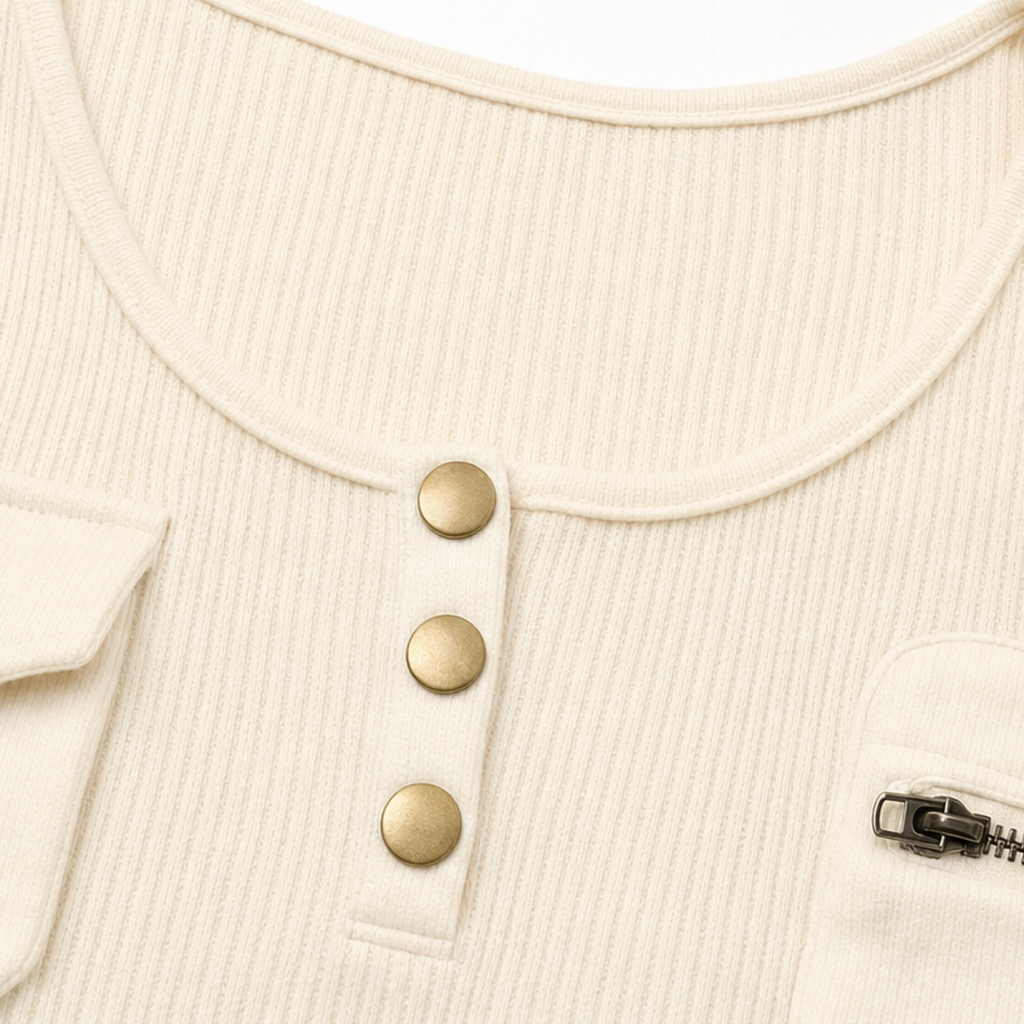 Ribette – Lång ärm z urringning Henley w prążki