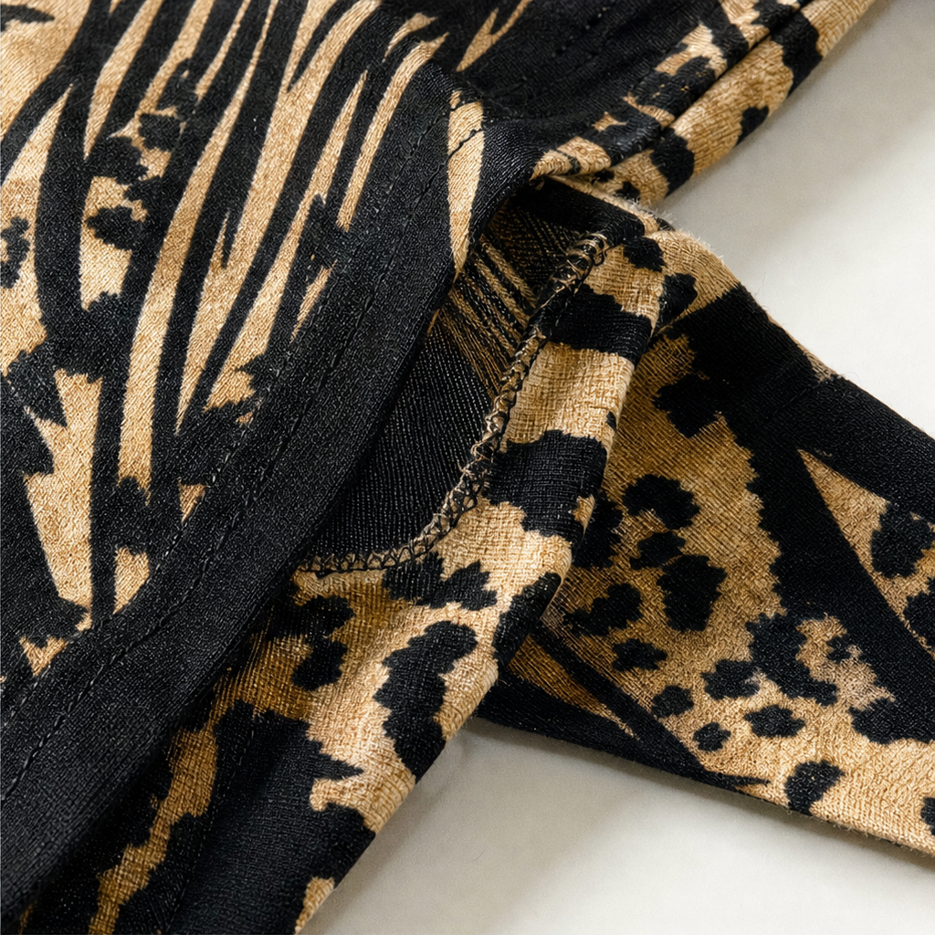 Marabella – Klänning A-line w färgze blokowym z leopardzim nadrukiem