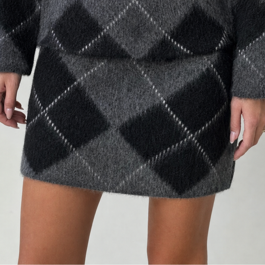 Argyline – Set swetra i kjol z hög urringning w mönster argyle