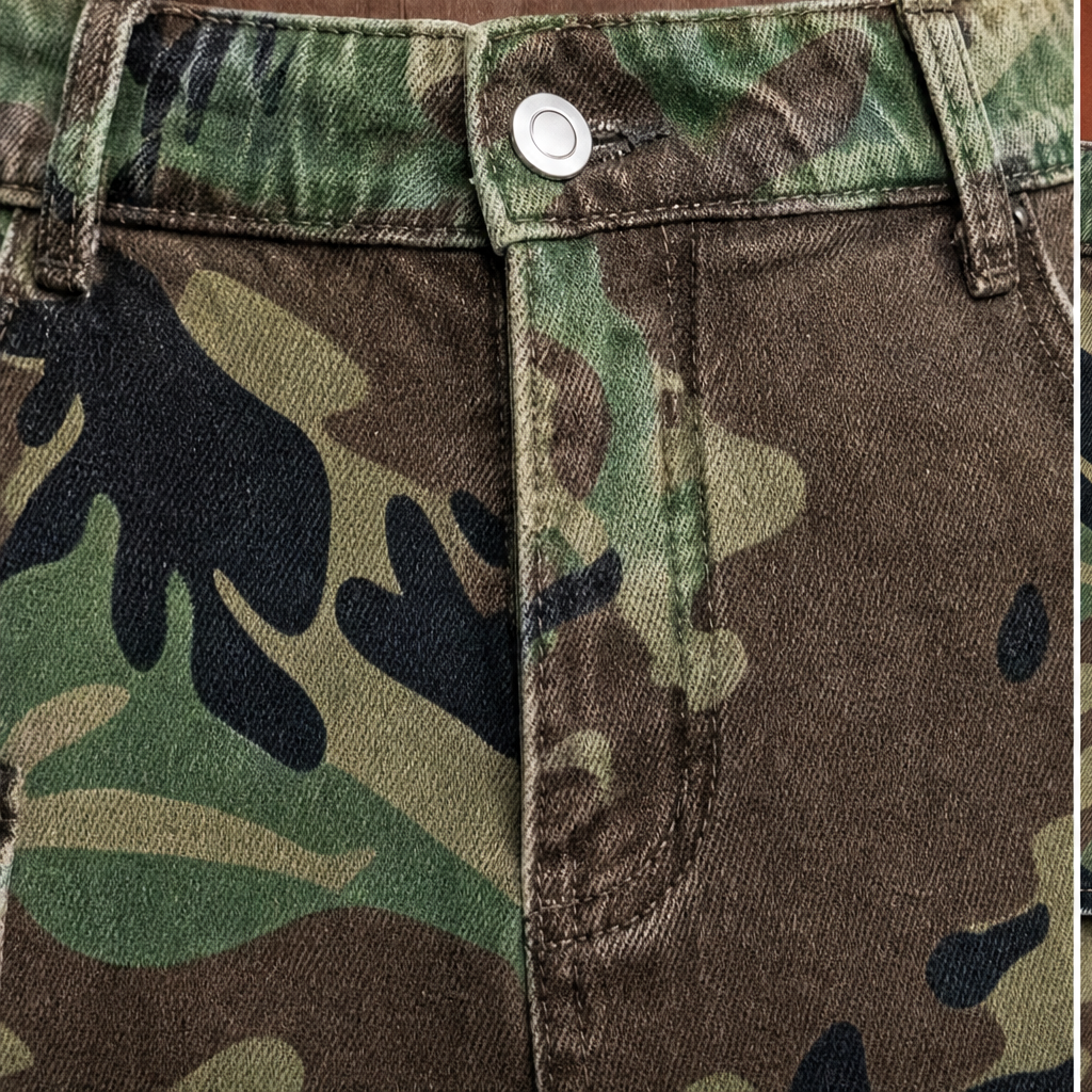 Camo Muse – Retro Kamuflażowe Jeansy z Vida ben