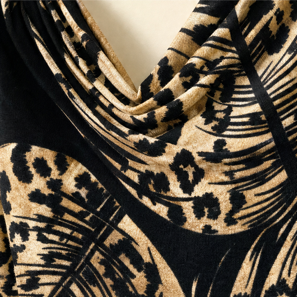 Marabella – Klänning A-line w färgze blokowym z leopardzim nadrukiem
