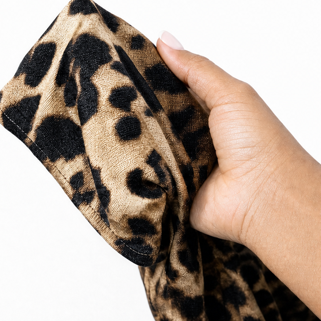 Veloura – Klänning midi w leopardmönster z koronkowym urringning w v-ringning