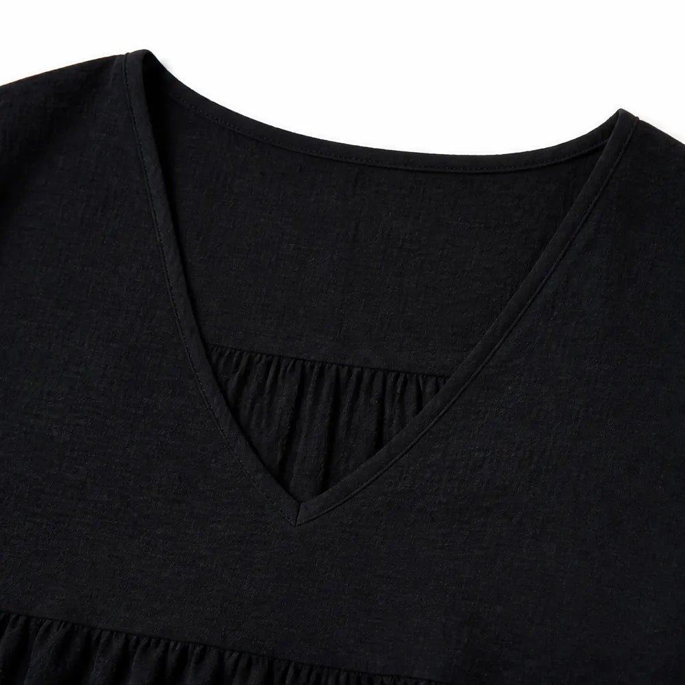 Vivelyn – Lös blus babydoll z urringning w v-ringning i falbaniaste rękawki