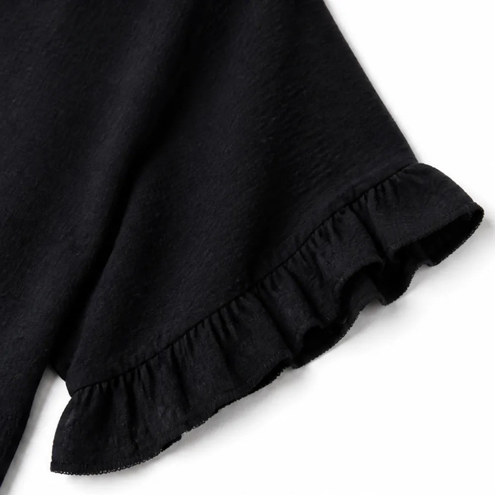 Vivelyn – Lös blus babydoll z urringning w v-ringning i falbaniaste rękawki