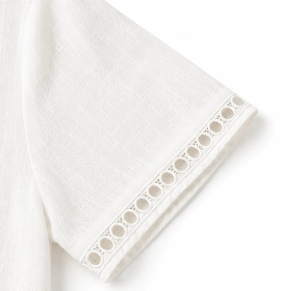 Marellia – Boho Tunika z Otworami för kvinnor, Lös Passform, Kort Ärm, Sommar Blus