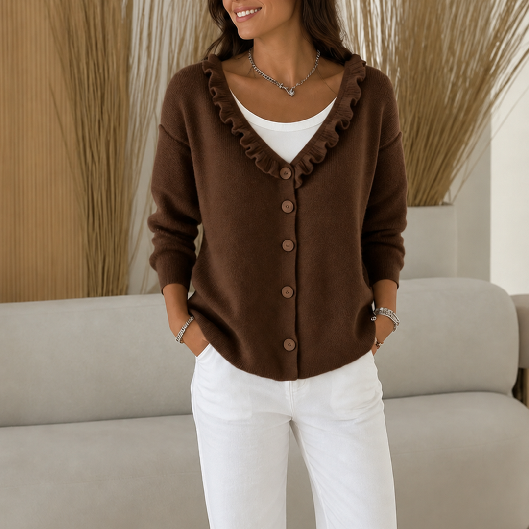 Wearbella – Kofta z falbaniastym kołnierzem z dzianiny