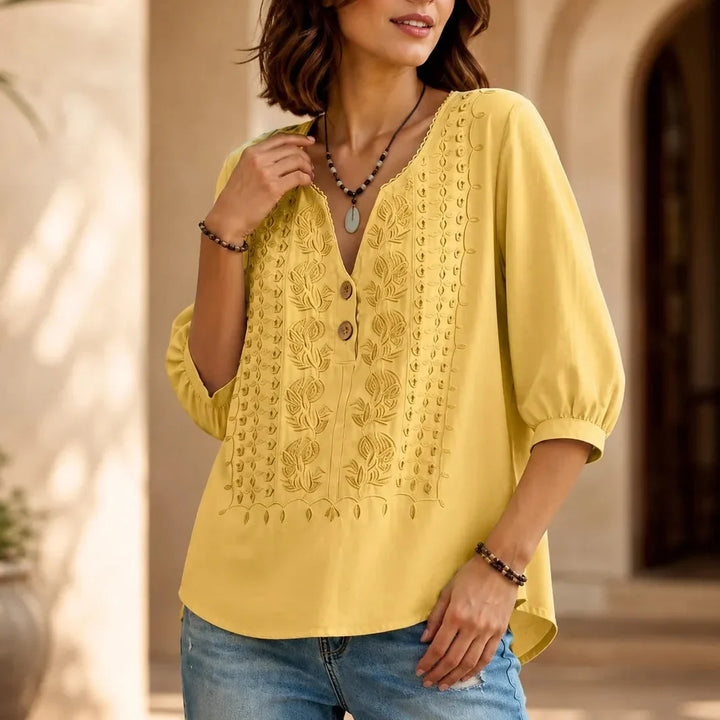 Florenza – Blus z urringning w v-ringning z knappar