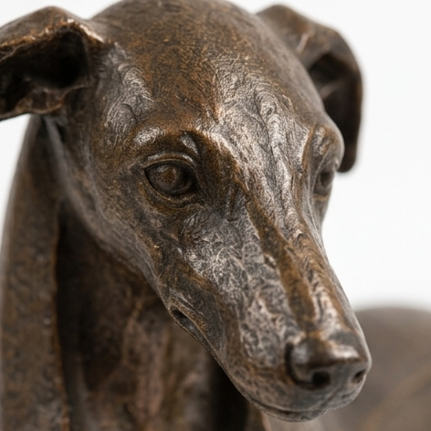 Hound &amp; Heart – Rzeźba Sighthound w Starym Brązie z Wiszącym Hjärta