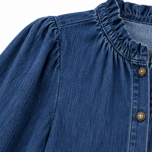 Wearbella – Blus z falbanami i stójką, wyglądająca hur dżins