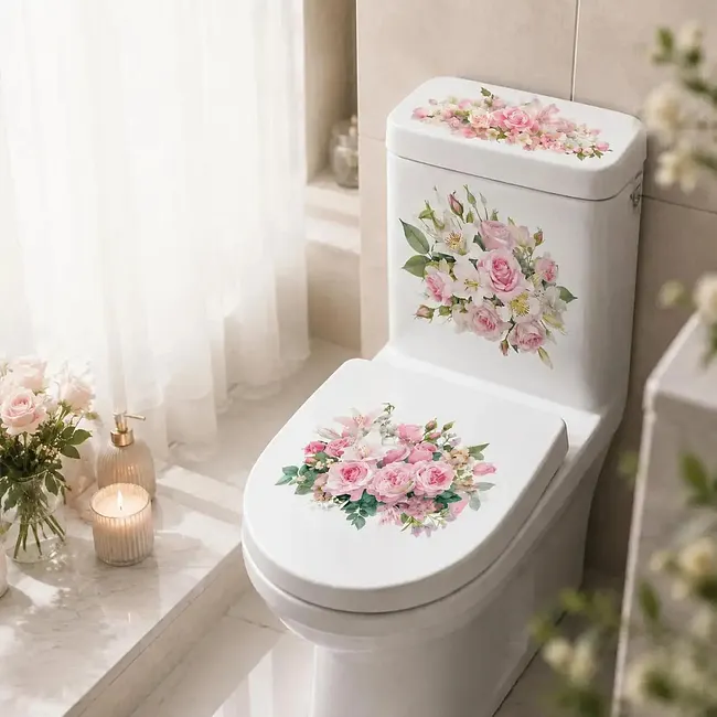 Pearlflora – Set naklejek på toaletę z warstwowym wzorem kwiatowym z PVC