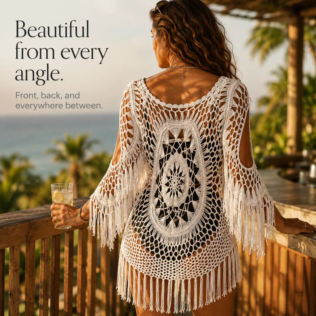 Solenza – Boho Szydełkowy Pareo z Długim Frędzlem i Detalj Mandali
