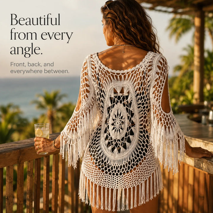 Solenza – Boho Szydełkowy Pareo z Długim Frędzlem i Detalj Mandali