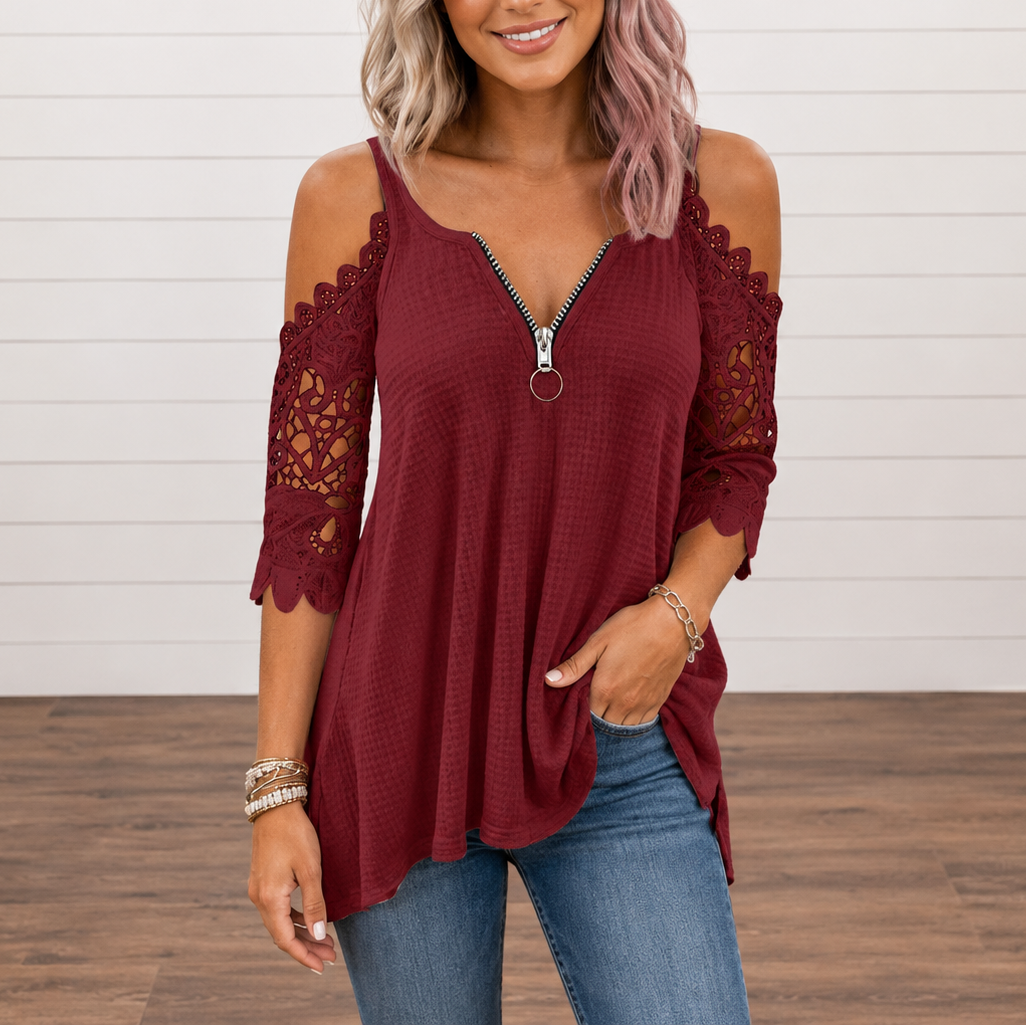 Wearbella – Top z koronkowymi ręKaffemi typu cold-shoulder i dragkedja baktill