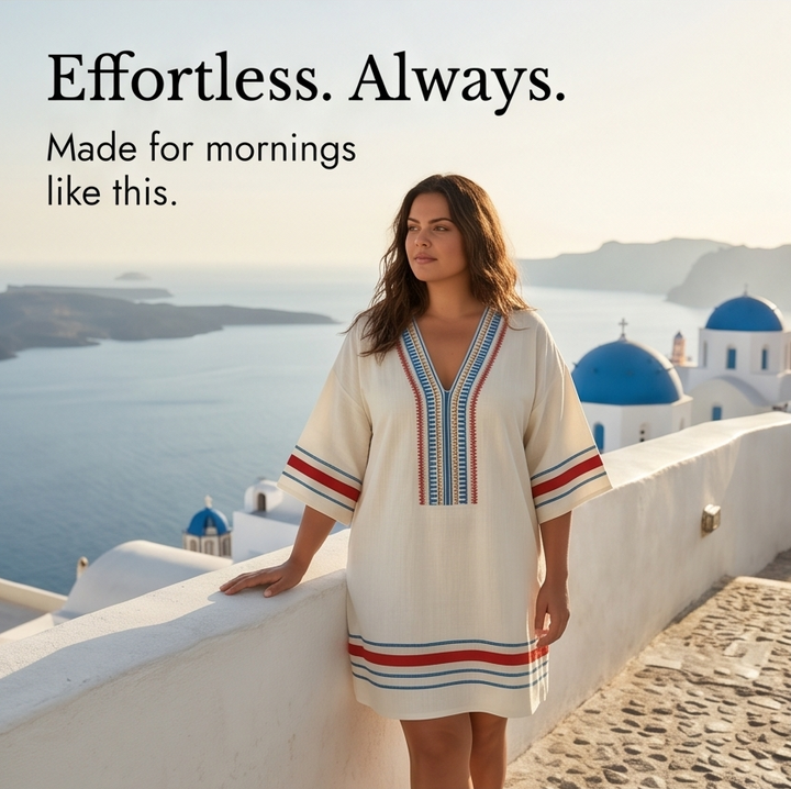 Sienna – Kobieca Mini Klänning Kaftan z Broderi
