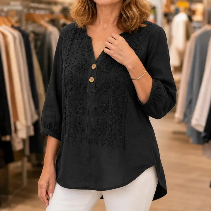 Florenza – Blus z urringning w v-ringning z knappar