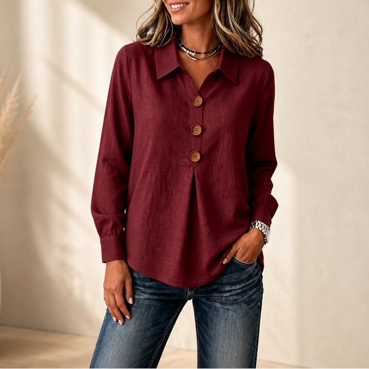Velavie – Blus z odwróconym plisowaniem i guzikiem