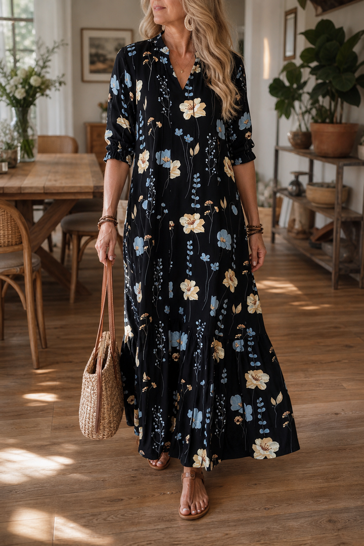 Wearbella – Klänning maxi z kwiatowym wzorem i kołnierzem