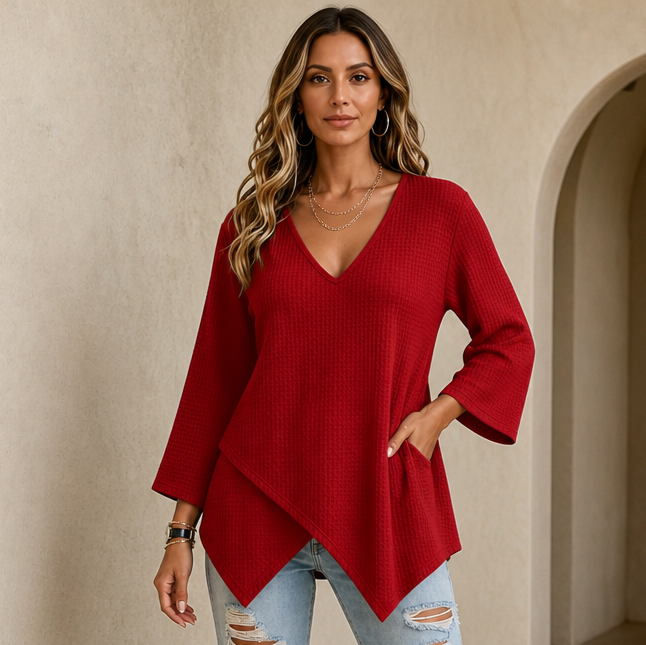 Drapella – Asymetryczny Top z Waffle Knit z Krzyżującym Sig Dołem