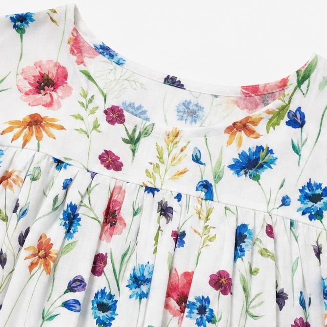 Fiorella – Midi klänning w blommig mönster z kieszeniami, przypominająca bawełnę