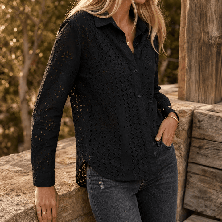 Florelle – Blus z broderad oczkiem i knappar