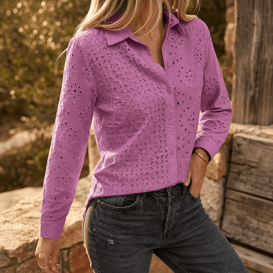 Florelle – Blus z broderad oczkiem i knappar