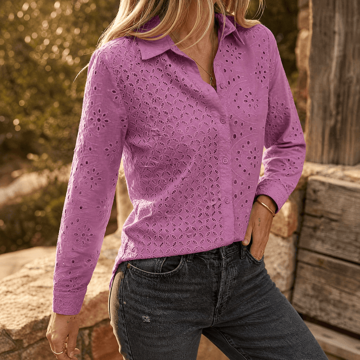 Florelle – Blus z broderad oczkiem i knappar