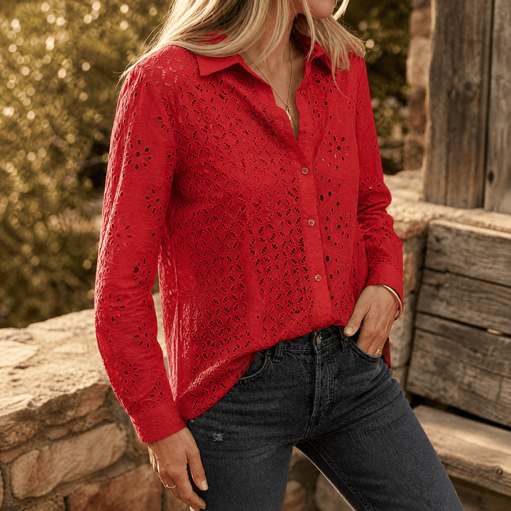 Florelle – Blus z broderad oczkiem i knappar
