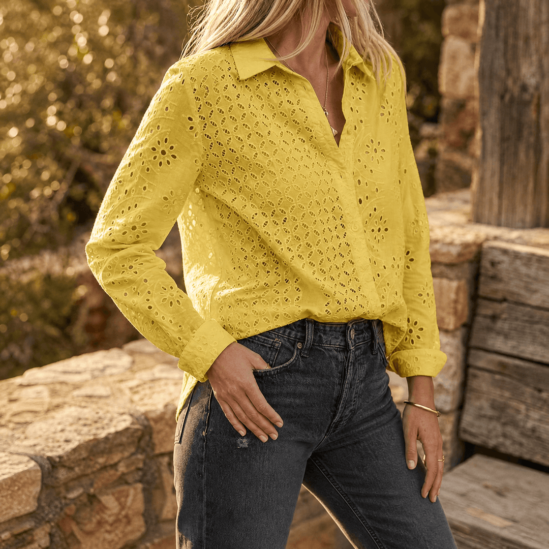 Florelle – Blus z broderad oczkiem i knappar