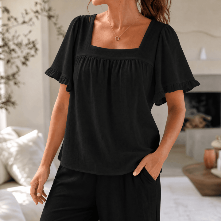 Florelle – Blus dam z kwadratowym urringning i falbanami