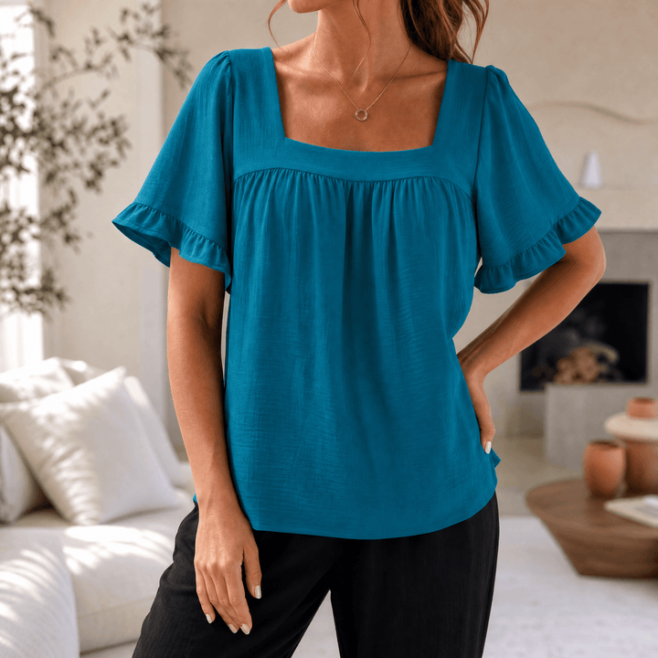 Florelle – Blus dam z kwadratowym urringning i falbanami