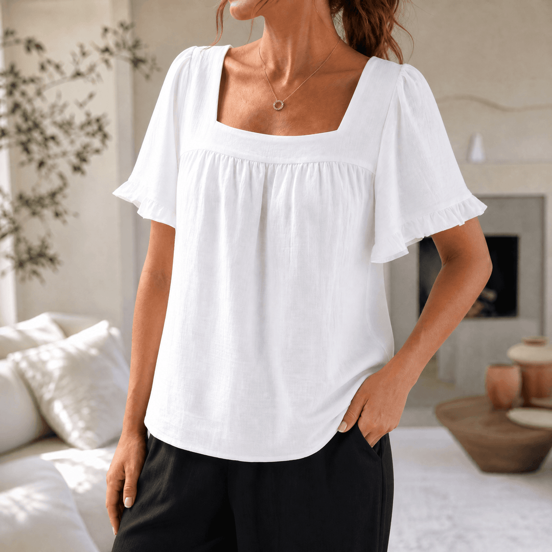 Florelle – Blus dam z kwadratowym urringning i falbanami