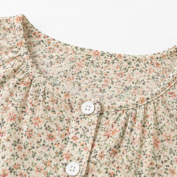 Florenne – Blus w Blommig Mönster z Knappar i RęKaffemi 3/4