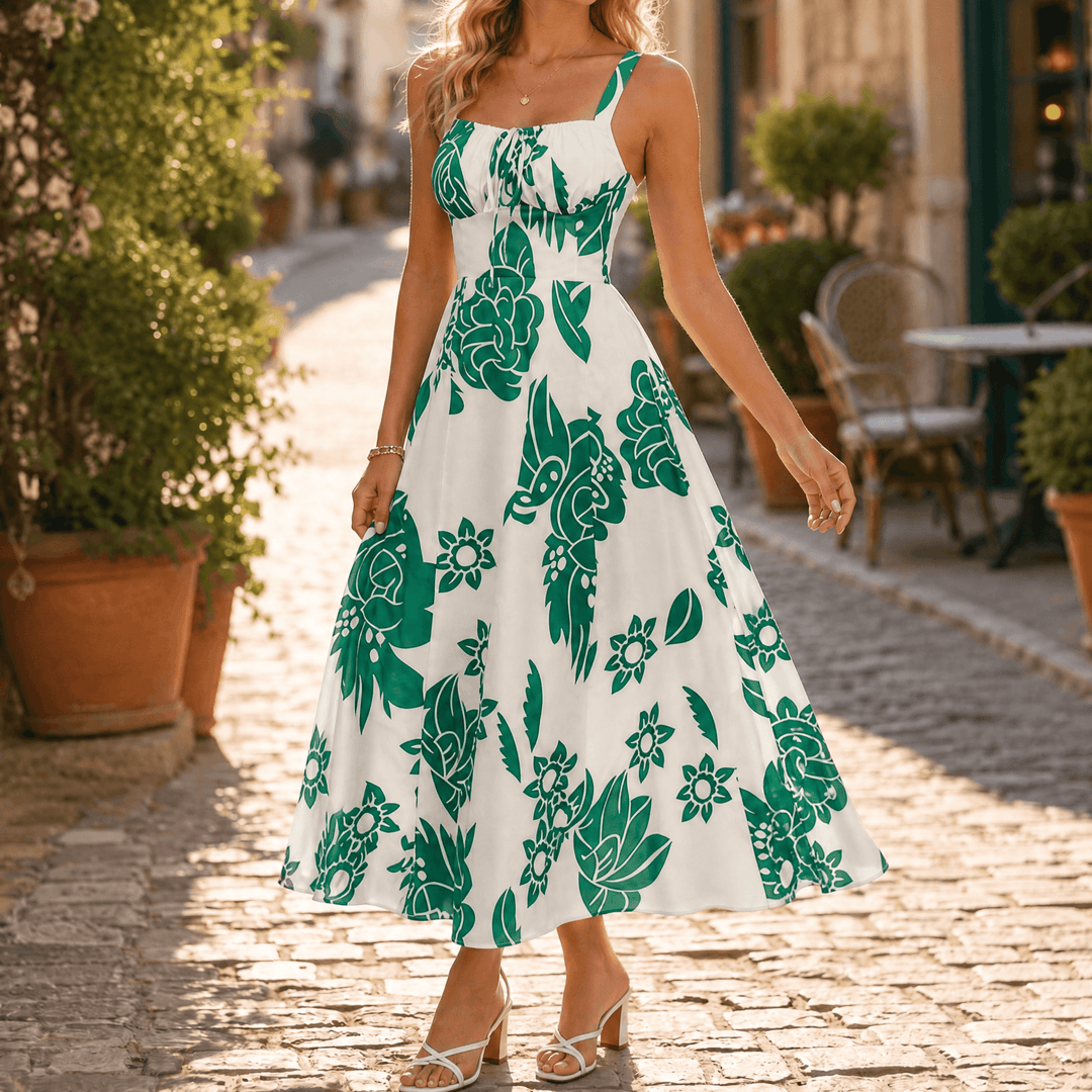 Florenza – Kobieca Blommig Midi Klänning Sommar