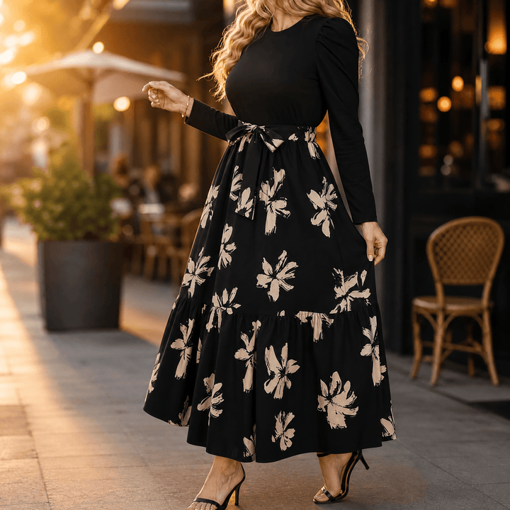 Florenza – Dam klänning maxi w kwiaty z wiązaniem w midja